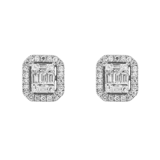 Orecchini con diamanti quadrati con pavé in oro bianco da 9 ct GE1007