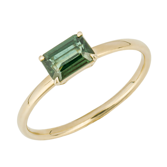 Anello con zaffiro verde taglio smeraldo in oro giallo da 9 ct GR622G