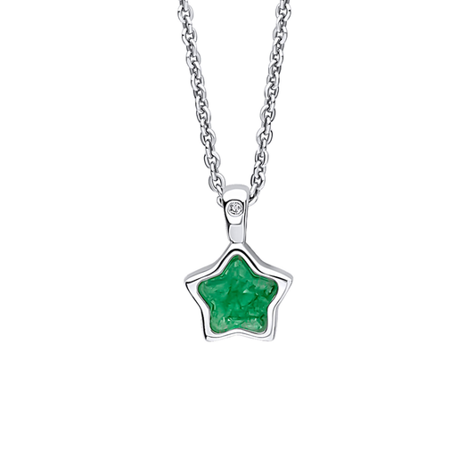 Ciondolo con stella e diamanti in quarzo verde di maggio
